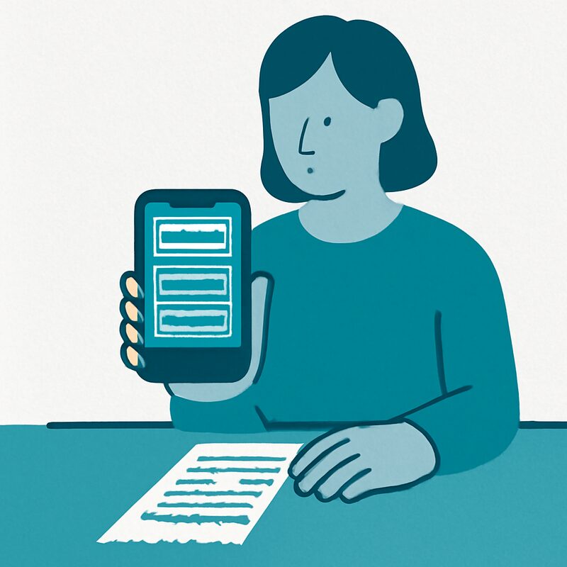スマートフォンで領収書をスキャンする様子