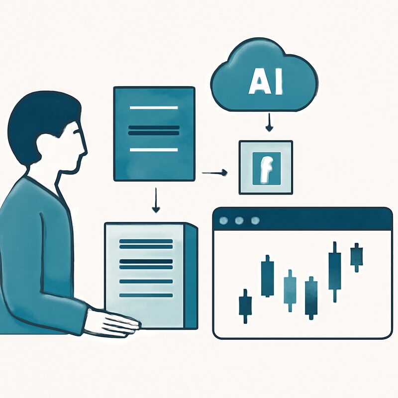 利用者の入力が自社サーバーとAIを経てMT5のプログラムになる流れ